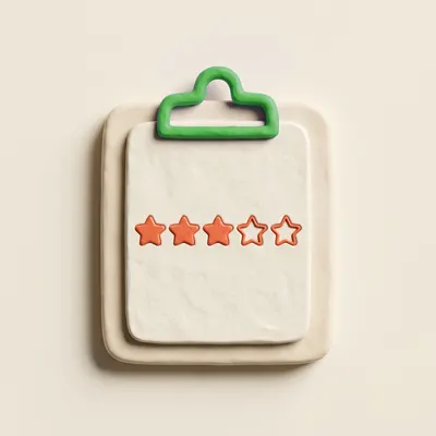Clay clipboard with a row of five stars, three filled